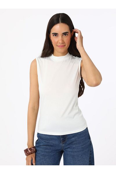 Refka Bluză de căptușeală fără mâneci cu guler ridicat - Off White - Refka