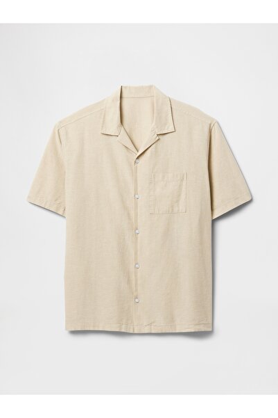 GAP Erkek Krem Keten Karışımlı Desenli Gömlek