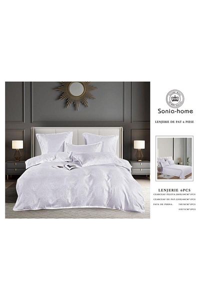 Sonia-home 6-piece satin cotton bedding set – Sonia Home Damask White Damask