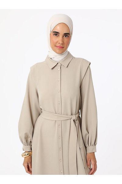 Refka Φόρεμα Hijab από ύφασμα κρεπ με λεπτομέρεια δεσίματος - Mink - Refka