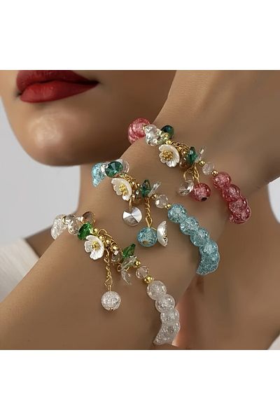 Choice 3pcs Vedawas 3pcs/set Bohemian Handmade Colorful Beaded Flower Bracelet Vintage Set,Elegant Holiday