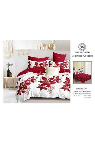 Sonia-home 6-piece satin cotton underwear – Sonia Home Damascus Flowers Bordeaux Royal