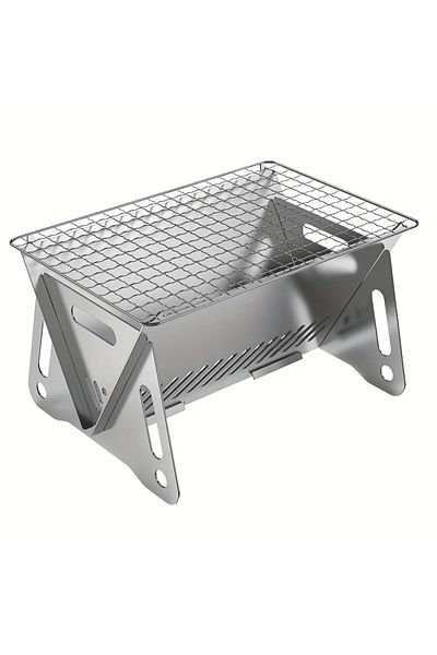 Choice 1pc 1piece Portable Foldable Stainless Steel BBQ Grill - Lightweight Charcoal Camp Stove with Detach