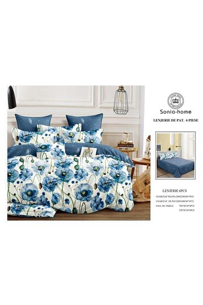 Sonia-home 6-piece satin cotton underwear – Sonia Home Damask Blue Poppies