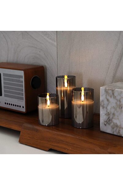 Choice 3 قطع - شموع LED رمادية بدون لهب مع مؤقت عن بعد، شمعة أكريليك واقعية ومتموجة تعمل بالبطارية