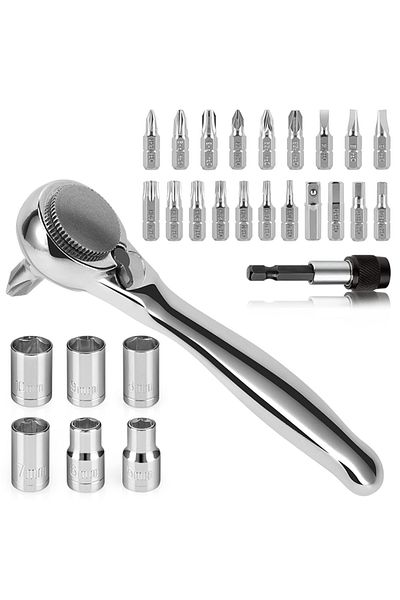 Choice 28 in 1 28 in 1 Mini Ratchet Wrench Set Ratcheting Screwdriver and 1/4 Inch Socket Wrench Set 72-Too