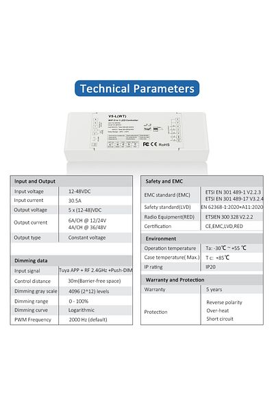 Choice V5-L(WT) Tuya Tuya LED Controller Wifi RGB CCT RGBWW RGBCCT 5 in 1 LED Strip Light Dimmer Smart Life