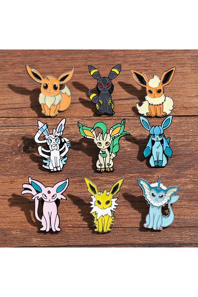 BANDAI D-1652-1660-9PCS 9pcs Cartoon Creative Pokemon Eevee Enamel Pins Eeveelution Pocket Monster Metal Br