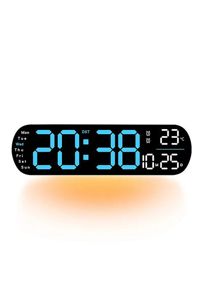 Choice B1 Blue LED Digital Wall Clock With Remote Control Ambient Lights Time Date Temperature Display Alar