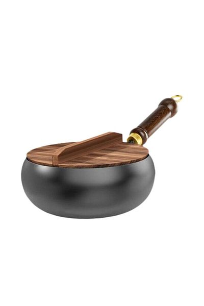 Choice wood lid Nonstick Wok No Coating Gas Boiling Stir Fry Pan for Restaurant Camping Home Stovetop Induc