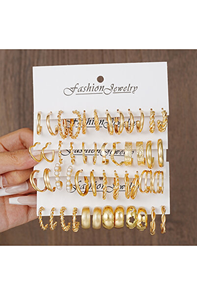 Choice19 AY5917001 24-Pair Vintage-Inspired Small Hoop Earring Set for Women Elegant Geometric Iron Ear Ornam