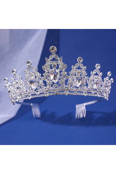 Choice Silver Luxury Elegant AB Crystal Crown Hair Accessories Tiara For Women Party Red Purple Rhinestone