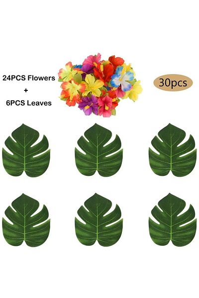 Choice No1 Tropical Monstera Palm Leaves Hibiscus Flower Hawaiian Luau Leaves Tropical Party Jungle Beach T