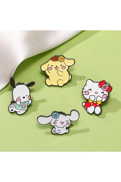 Miniso 1 Set Brooch 4 Pcs Sanrio Cartoon Hello Kitty Brooch, Enamel Pin, Cute Cinnamoroll, Backpacks Jewelr