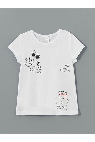 LC Waikiki Νέα σεζόν Crew Neck Printed Girls Tisort - S5HA17Z1