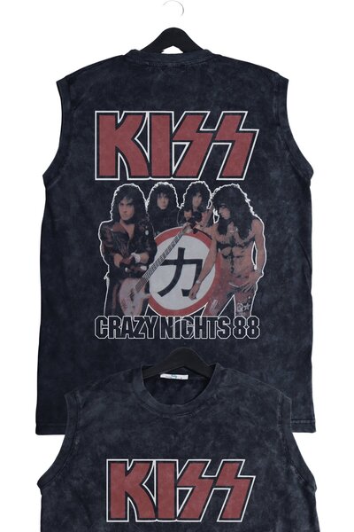 Fuddy Moda Unisex Kiss Crazy Nights 88 με στάμπα πλάτης που πλένεται αμάνικο ...