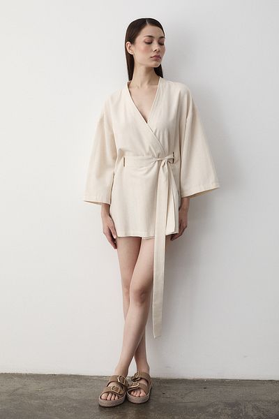 Laluvia Natural Inner Belted Kimono - 5383