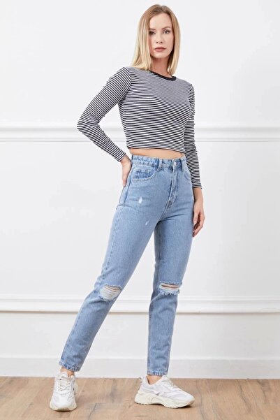 devirhesapdevri Blugi mom cu talie înaltă