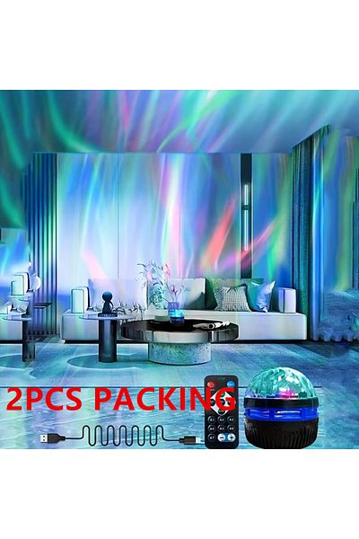 Choice Aurora 2pcs LED Starry Galaxy Ocean Wave Projector RGB Smart Remote Control Lamp KTV USB Christmas L