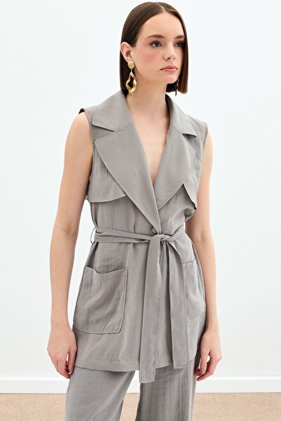 Sateen Довгий жилет з поясом - хакі