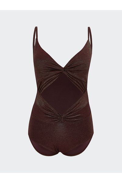 LC Waikiki Brown V-Neck Shiny Look Women's Swimsuit
