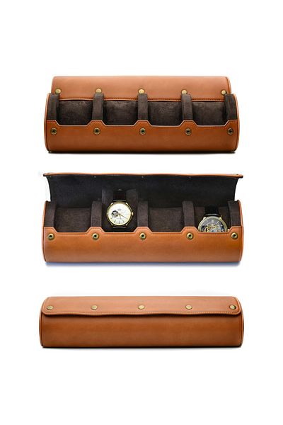 Choice 4 slots Brown 4 Slot Watch Travel Case for Men – PU Leather Watch Roll Case Storage for Travel - Wat