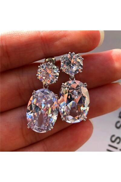Choice White A ZAKOL Luxury Big Oval CZ Crystal Dangle Earrings for Women Ele...
