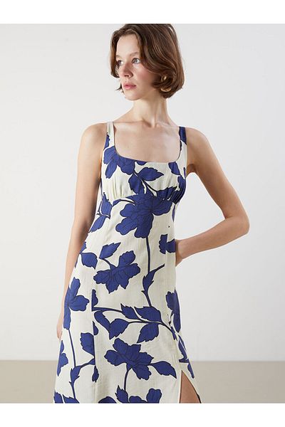 LC Waikiki Navy Blue U-Neck Floral Strap Dress
