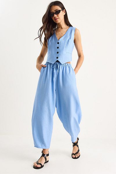 Bianco Lucci Pantaloni casual de damă cu buzunar, cu vestă, set de sus și de jos 8001 60283425