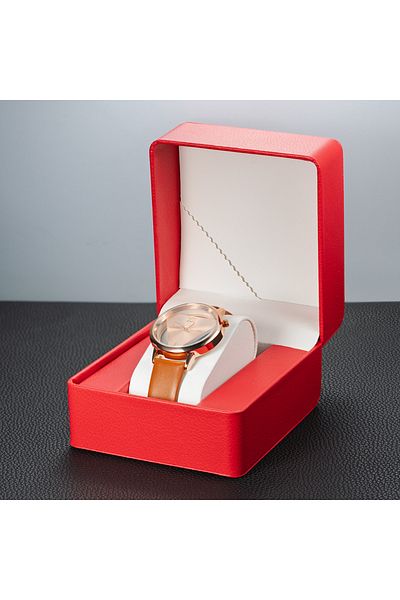 CAOWTAN Red Black Single Watch Gift Box with Pillow PU Leather Wristwatch Display Case Organizer for Men Cla