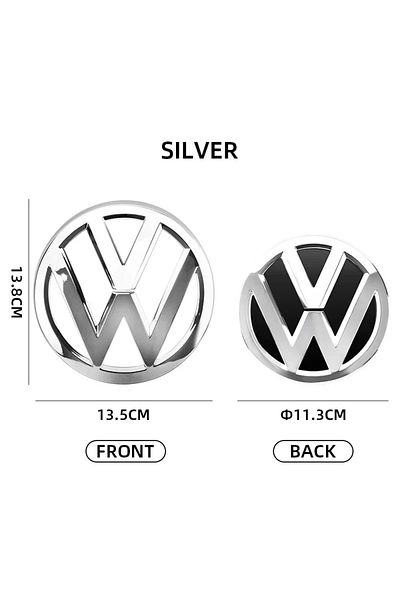 Volkswagen 14-17 silver 2Pcs Chrome Car Front Radiator Grille Emblem 137MM+Rear Trunk Lid Badge 115MM Auto Embl