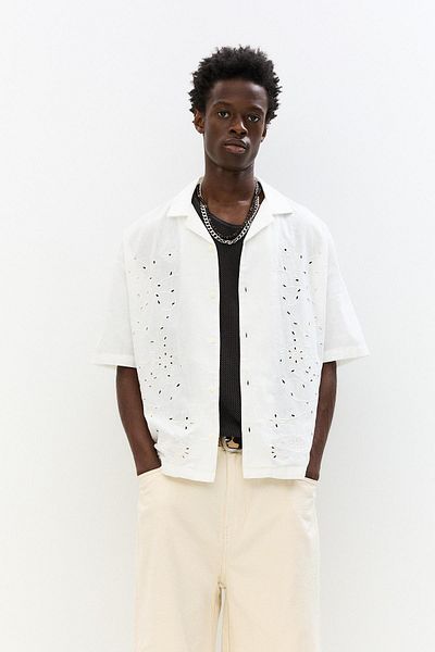 Pull & Bear White shirt with embroidered flowers