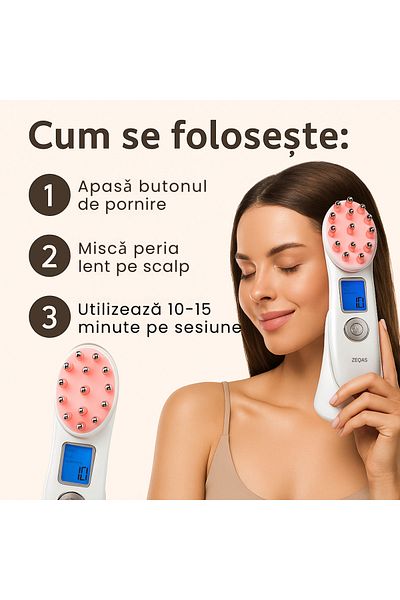 ZEQAS Perie Electrică Laser & Vibrații 7Funcții Fără Fir USB – Regenerare & Anticadere, Albă
