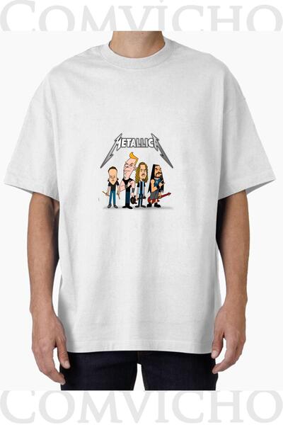 COMVİCHO تي شيرت مطبوع بتصميم ميتاليكا v1 للجنسين