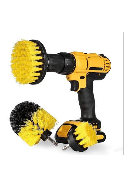 OEM Set of 3 cleaning brushes with adapter for drill/self-tapping tool, Yellow/Black