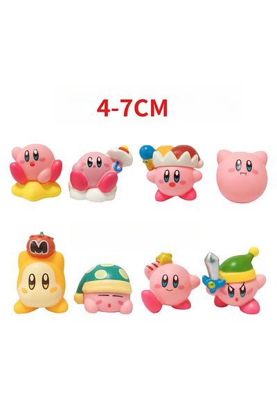 BANDAI A 8PCS 8Pcs Anime Game Kirby Action Figure Cute Cartoon Pink Kirby Figurine Collection PVC Action Fi