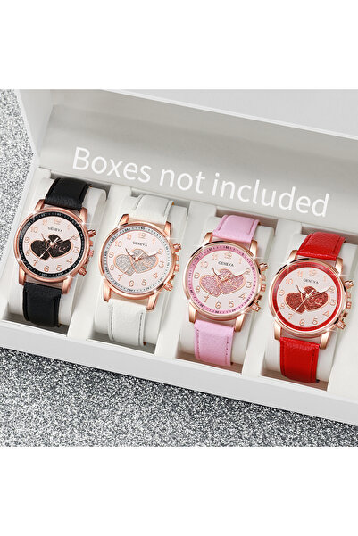 Choice 4 قطع بدون صندوق 1/4 قطعة ساعات نسائية أنيقة بمينا على شكل قلب وساعة ك...