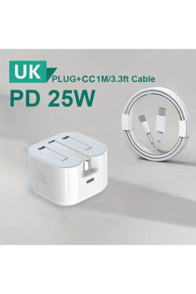 شاحن المملكة المتحدة وشاحن C- C USB C البريطاني لهاتف iPhone 15 14 13 Pro QC3.0 Quick Charge PD 25W Type C Fast C