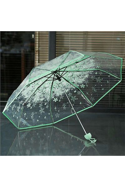 Choice Green Transparent Clear UmbrellaFolding Cute Korean Mini Fresh Simple Sen Series Trifold Cherry Blos