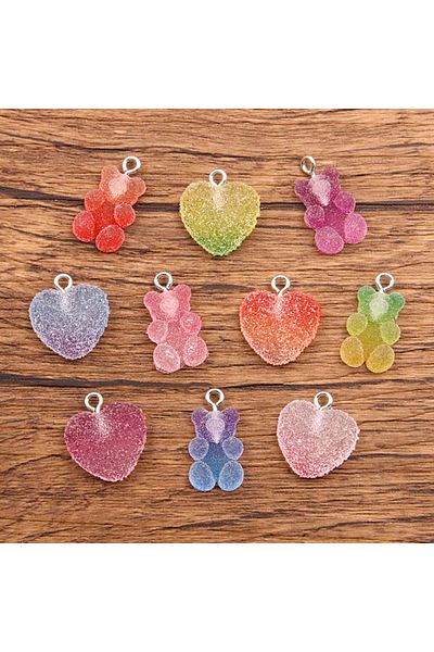 Choice Mix 2 Styles 20Pcs Mix Size Colorful Bear Hearts Charms Resin Cabochons Glitter Gummy Candy Necklace