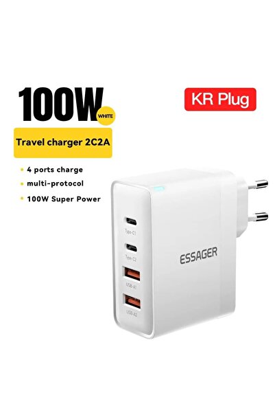 essager شاحن KR White Essager 100W GaN USB Type C PD QC Quick Charge 4.0 3.0 ...