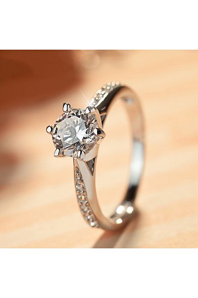 Choice 10 F1287 خاتم هويتان الكلاسيكي بستة مخالب مرصع بالزركونيا المكعبة للنساء، تصميم بسيط وأنيق، مناسب لحفلات الزفاف الأبدية