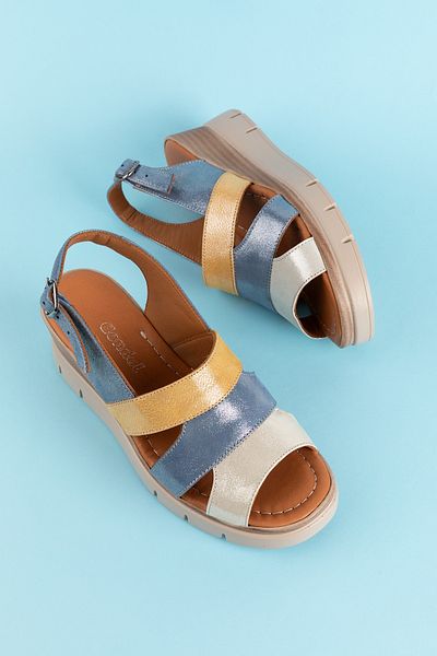 Gondol Genuine Leather Colorful Combination Wedge Heeled Sandals Mlk.5808