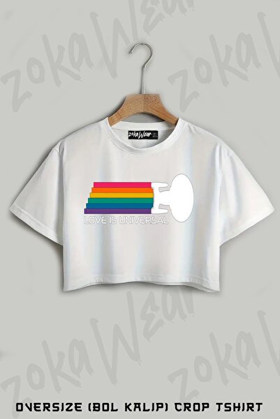 ZOKAWEAR Tricou crop oversize cu imprimeu The Next Generation Pride Love Is U...