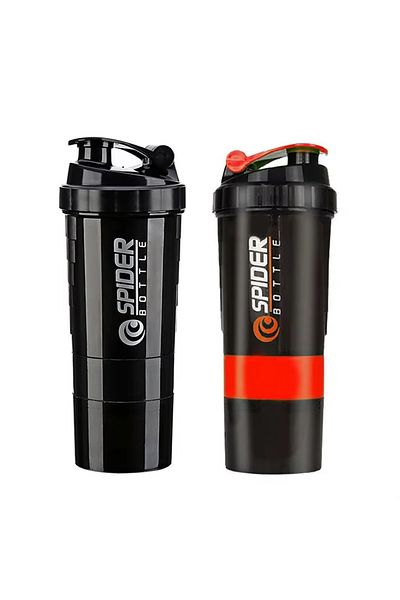 Choice 501-600ml Black Red 3 Layers Shaker Protein Bottle Powder Shake Cup Water Bottle Plastic Mixing Cup