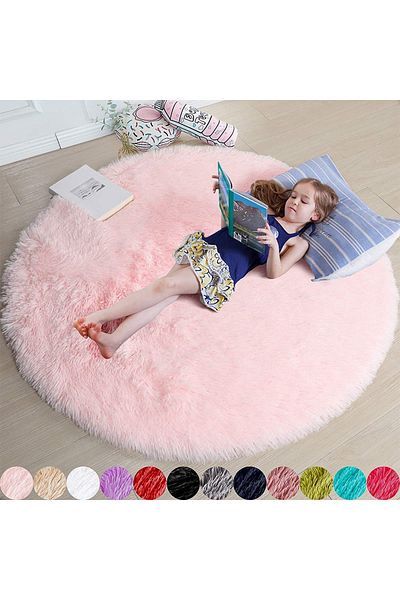 Choice 100cm diameter Hot Pink 100/120/140/160 Round Rug Fluffy Soft Area Rugs for Kids Girls Room Princess