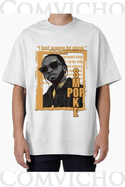 COMVİCHO تي شيرت مطبوع بتصميم Pop Smoke v1 للجنسين