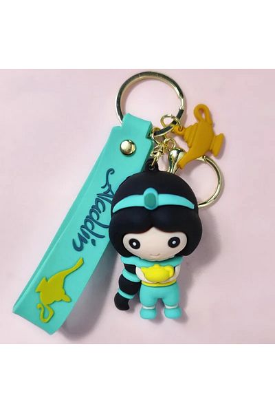 Miniso 01 Anime Aladdin Keychain Cute Princess Jasmine Genie Figure Doll Keyring Pendent Key Accessories Ki