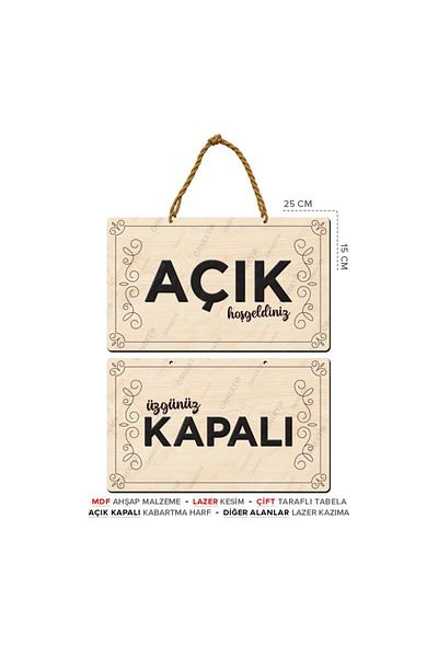 Posterya Akt01001 - Open Closed Double Sided Mdf Wooden Sign - Laser Cut Workplace Sign (25×15cm)