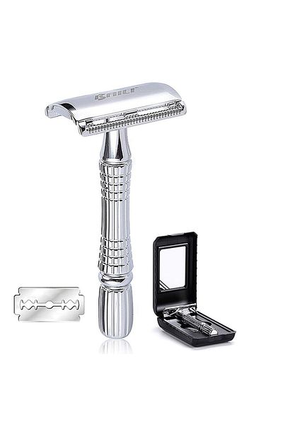 Choice Double Edge Safety Razor Wet Shaving for Men Women with Platinum Blade and Mirrored Travel Case